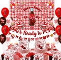 111Pcs She's Ready to Pop Baby Shower Decorations, Soda Pop Baby Shower Party Supplies for 24 Guests with Mom-to-Be Soda Bottle Backdrop, Banner, Balloons, Plates, Napkins and Forks by Unknown