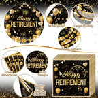 Funnymoom 400 Pcs Happy Retirement Party Supplies for 50 Guest Black and Golden Disposable Plate Napkin Cup Fork for Retire Party Decoration Tableware Favor for Women Men(Black and Golden, Retirement) - Image 3