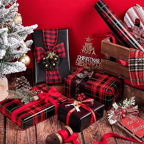 WRAPAHOLIC 30 Inch Jumbo Reversible Plaid Wrapping Paper - 30 Inch x 100 Feet Jumbo Roll Red and Black Plaid Christmas Wrapping Paper for Christmas, Birthday, Baby Shower, Holiday - Image 4