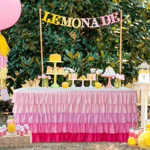 Table Skirt 14ft Pink Tutu Table Skirt For Rectangle Table Birthday Party Decorations Baby Shower Girls Parties Cake Dessert Table Decorations Ruffle Table Skirting - Image 6
