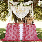 LuoluoHouse Red Tablecloth Lace Table Fabric 2pcs 60x120 Inch for Birthday - Image 3