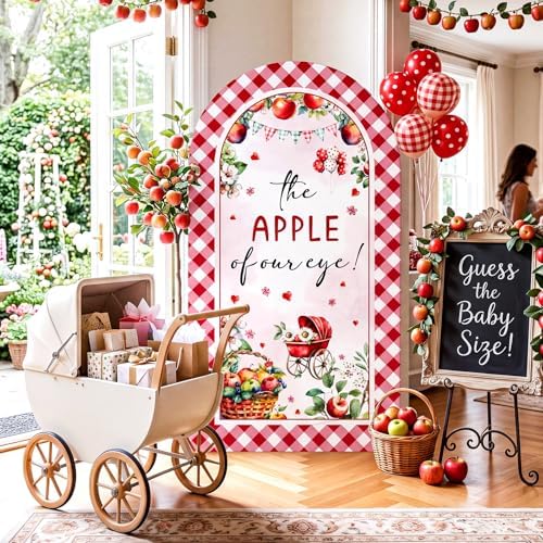 Tegeme 7.2ft The Apple of Our Eye Arch Backdrop Cover Fall Themed Baby Shower Decoration Large Red Apple Backdrop Party Favor for Gender Reveal Party Supply Photo Background Autumn Decoration - Image 6