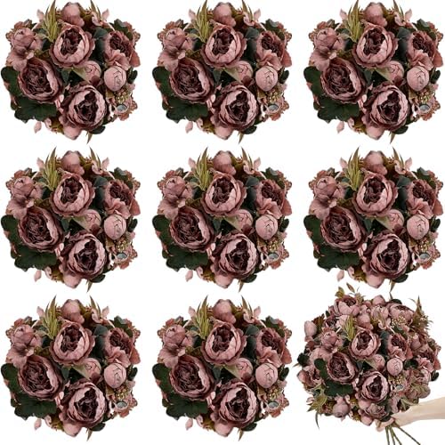 8 Pack Faux Peony Bulk - Dusty Mauve by TOBILU