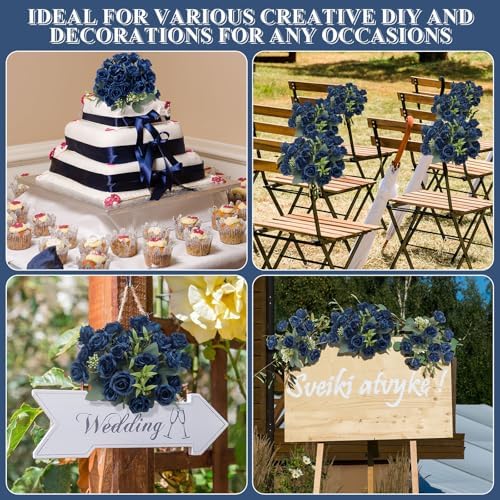 Zeyune 8 Pack 12 Inch Artificial Rose Bouquet, Navy Blue - Image 6