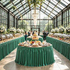 14ft Length Satin Green Table Skirt Rectangle Tables, Wrinkle Free Pleated Ruffle Table Cloth Glitter Desk Skirting for Weddings Birthday Party Satge Banquet Dining Table Decorations - Image 2