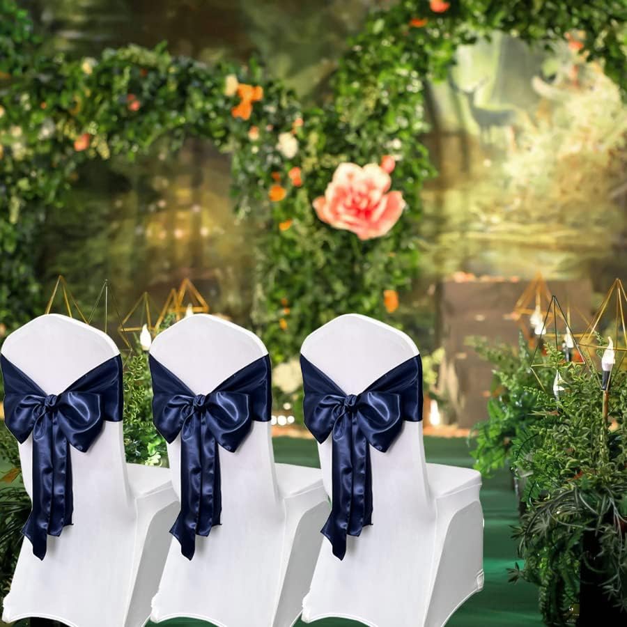 Navy Blue Satin Chair Sashes Bows for Chair,7x108inchs,50pcs - Image 2