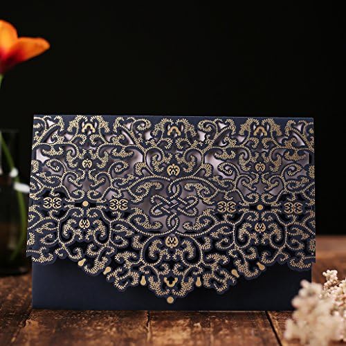FOMTOR 50-Pack Blue Laser Cut Wedding Invitation Cards Set w/Envelopes & Inserts & Seals – for Wedding, Bridal Shower, Graduation, Birthday Party, Engagement, Anniversary - Image 3