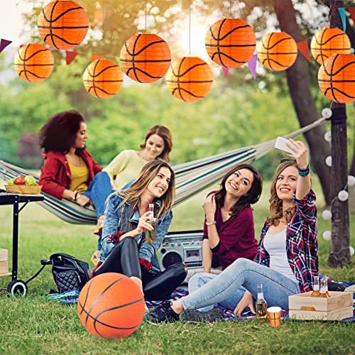 30 Pieces Orange Basketball Paper Lanterns Decorations 8 inches Ceiling Hanging Basketball Lanterns Basketball Sports Party Paper Lanterns for Sport Themed Birthday Party Bar Basketball Game Party - Image 6