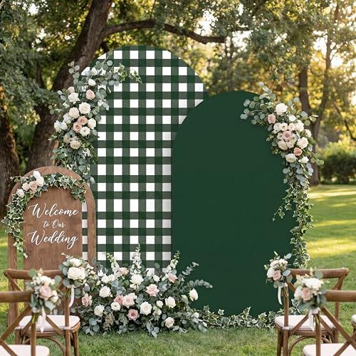 Tegeme 2 Set Gingham Arch Backdrop Cover 7.2ft 6.6ft Arch Cover, Dark Green - Image 6