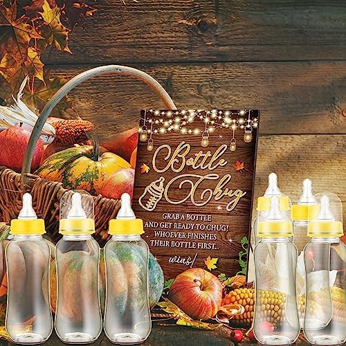 Trelaco 12 Pcs Fall Pumpkin Baby Shower Game Bottle Chug Wooden Sign Set - Image 2