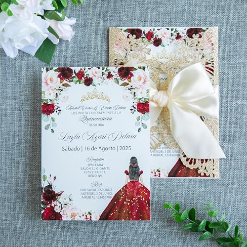 20 PCS 5.12x7.2 Butterfly Personalized Quinceanera Invitation, Customized XV Anos Laser Cut Invitation Cards with Envelopes (20 PCS Light Gold Personalized) by FEIYI