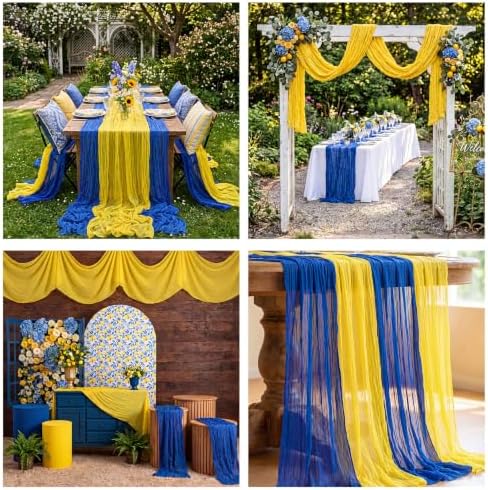 6 Pcs Blue Yellow Party Decorations Amalfi Coast Table Runner - Image 6