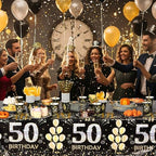 Funnymoom 452 Pcs 50th Birthday Decorations for Men, Black and Gold 50th Birthday Paper Plates Cups Napkins Tablecloth Cutlery Straws for Men Women 50 Year Old Party Supplies for 50 Guests - Image 4