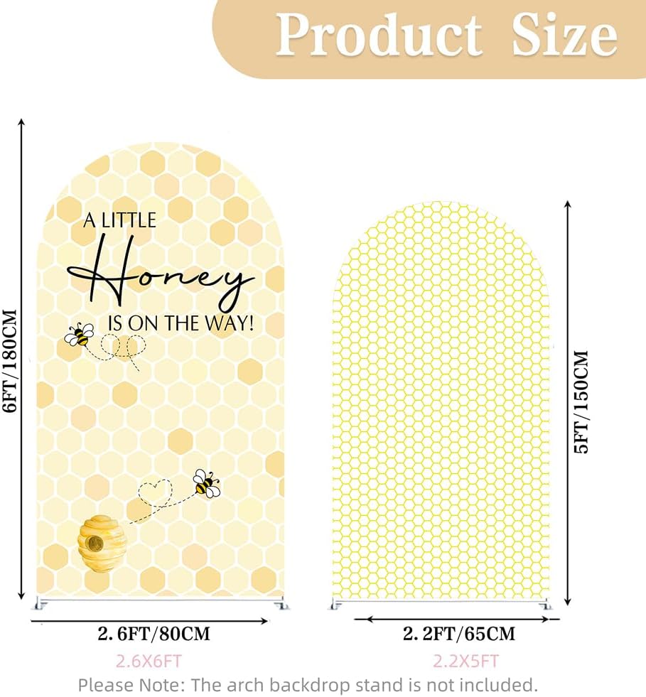 Set of 2 Arch Backdrop Cover A Little Honey is on The Way Baby Shower 2PCS Spandex Arch Stand Covers Bee Theme Birthday Party Decorations (6ft & 5ft,Yellow) - Image 3
