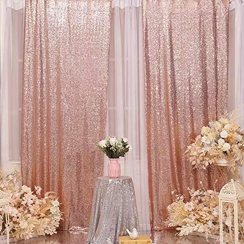 Eternal Beauty Rose Gold Sequin Backdrop Curtains, 4 Panels 2x8FT - Image 2