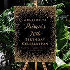 Printed Gold Glitter (Not Real Foil) Birthday Celebration Welcome Sign, Personalized Lilac Birthday Party Decorative Sign, Customized Poster Board Canvas - Image 2