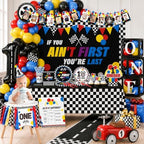 Fast One Birthday Decorations for Boys Racing Car First Birthday Party Supplies Tableware Cars Birthday Paper Plates Napkins Forks Backdrop Balloon Banner Balloon Boxes - Image 2