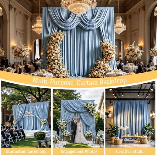 Gallety Baby Blue Backdrop Curtain for Wedding, Photo Backdrop Curtain for Bridal Shower Decorations - 10FT x 10FT Stage Curtains for Graduation Dances,Birthday Party,Baby Themed Celebration - Image 4