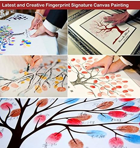 Fingerprint Wedding Tree Guest Book DIY Thumbprint Sign-in Book for Guests Creative Canvas Painting with Wooden Hanger for Engagement Anniversary Gift-80x120cm - Image 5