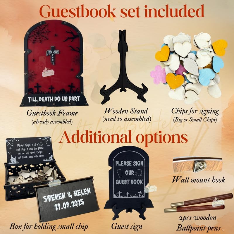 Personalized Gothic Halloween Wedding Guest Book Alternative Tombstone Box - Image 5