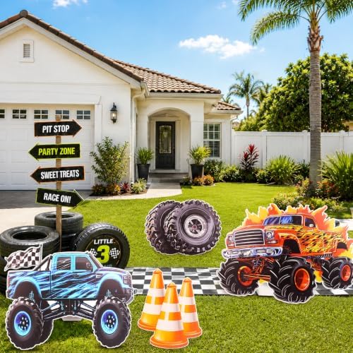 4 PCS Large Monster Truck Birthday Decorations, Monster Truck Party Decorations Cardboard Cutouts, Big Wheel Race Truck Theme Birthday Party Decor for Backdrop Yard Signs Standup Photo Booth Props - Image 7
