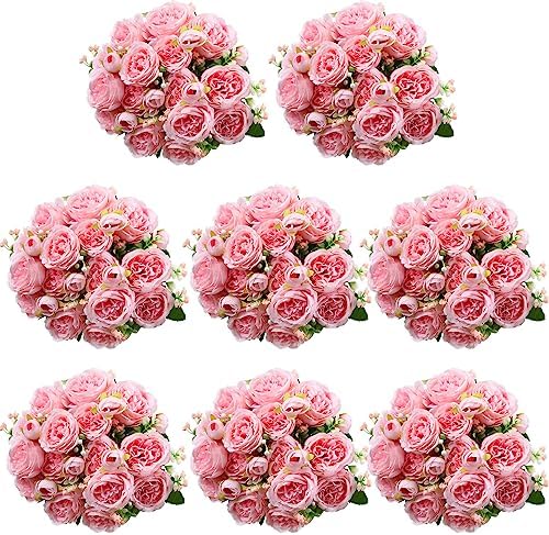 Geosar 8 Bundles Artificial Peonies Flowers,Pink by Geosar