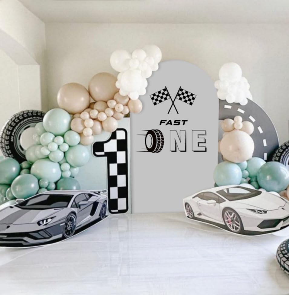 Arch Backdrop Cover for Fast ONE Racing Car Birthday Party Arch Spandex Fabric Cover Checkered Tire Track Car Kids Boys Baby Shower Parties Decors (4364,4x7.2ft) - Image 4