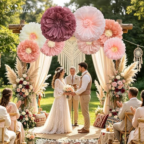 Serwalin 8 Pcs 31.5"*24"*20" Pink Giant Paper Flowers Decorations for Wall - Image 4