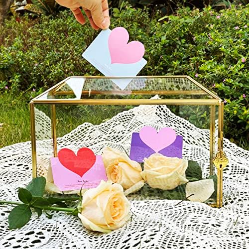 12.6 inches Gold Wedding Glass Card Box Large Wedding Card Box with Lock and Slot for Reception Handmade Clear Decorative Boxes for Graduation, Gift Cards, Party, Ceremony, Geometric Terrarium - Image 2