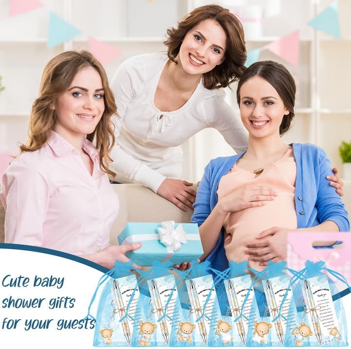 289 Pieces Baby Shower Gifts for Guest Blue Bear Ballpoint Pens and Keychains Favors Bulk Retractable Baby Shower Pens Gender Reveal Greeting Cards Souvenirs Prizes - Image 6