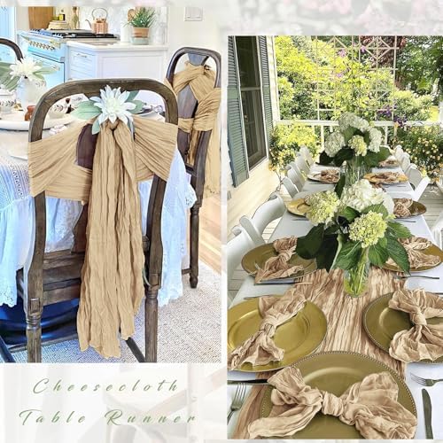 25 Pack Beige Cheesecloth Table Runner 17 x 108 Inch Gauze Table Runner Fabric Semi Sheer Cheese Cloth Table Runner Bulk for Rustic Romantic Wedding Baby Shower Table Decoration - Image 3