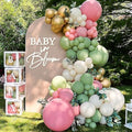 Baby in Bloom Decorations includ “Baby in Bloom” Letter Sign, Pink Sage Green Balloon Garland Arch Kit, Baby Boxes with Letters, Backdrop by MASTRON