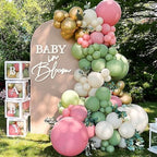 Baby in Bloom Decorations includ “Baby in Bloom” Letter Sign, Pink Sage Green Balloon Garland Arch Kit, Baby Boxes with Letters, Backdrop by MASTRON