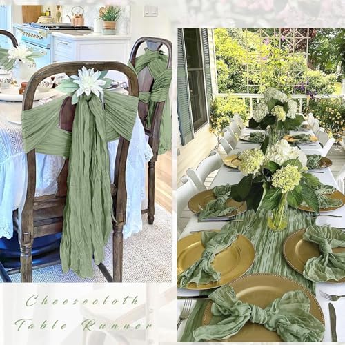 25 Pack Sage Green Cheesecloth Table Runner 17 x 108 Inch Gauze Table Runner Fabric Semi Sheer Cheese Cloth Table Runner Bulk for Rustic Romantic Wedding Baby Shower Table Decoration - Image 3