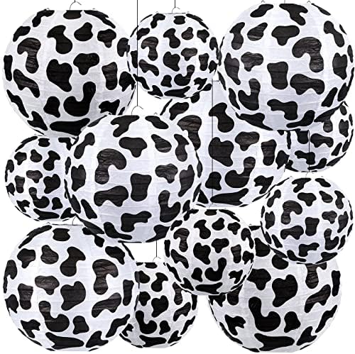 Hortsun 12 Pcs Cow Party Decorations Farm Cow Paper Lanterns Cow Barnyard Farm Lanterns Western Cowboy Party Paper Lantern Decoration for Cowboy Cowgirl Farm Themed Birthday Baby Shower Supplies by Hortsun