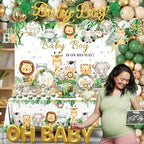 Safari Baby Shower Decorations,387pcs Jungle Baby Shower Decorations Sweet Boy Baby shower Theme Plates and Napkins Cups Tablecloth Backdrop Topper Balloons for Boy Wild Birthday Decorations - Image 2