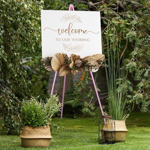 NianFeng Wooden Easel Stand for Sign, Easel Display Stand Floor for Wedding Sign with Adjustable Tray, 63-Inch, Tripod A-Frame Poster Light Duty, Welcome, Art Show & Baby Shower (Pink) by nianfeng