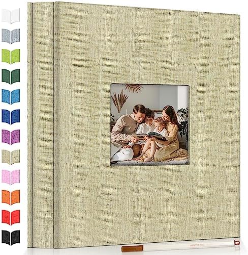 Artfeel Photo Album Self Adhesive Scrapbook Album for 3x5 4x6 5x7 8x10 Pictures,60 Pages Linen Cover with Display Window DIY Photo Book,Ideal Gifts for Family Travel Wedding Baby by Artfeel