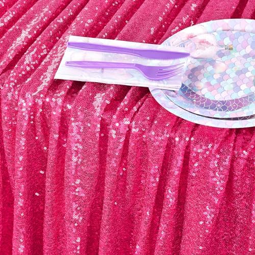 Rectangular Fuchsia Sequin Tablecloth 90x132 inch Sparkly Patio Table Cloth - Image 3