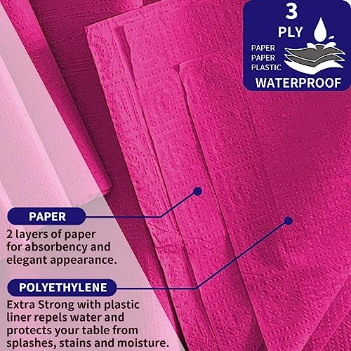 [6 Pack] Hot Magenta Paper Tablecloth Disposable for Rectangle Tables, 54 X 108 Inch Party Table Cover with Plastic Backing, Waterproof 3 Ply Table Cloth for Bachelorette Valentine's Day - Image 2