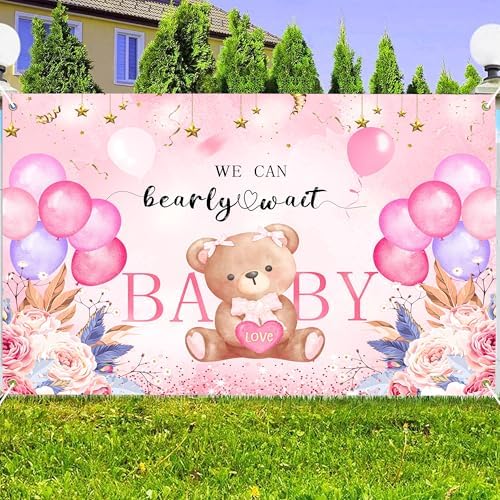 We Can Bearly Wait Backdrop 10 x 8 ft Pink Boho Baby Shower Background - Image 4