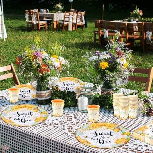Ziliny 200 Pcs Sweet as Can Bee Baby Shower Paper Plates Napkins Cups Honey Bee Party Decoration Honeybee Party Supplies Disposable Tableware Set for 50 Guest Boy Girl Birthday - Image 4