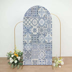 Curved Top Arch Cover Backdrop 4x7ft Mediterranean Portuguese Patchwork Tile Theme Spandex Background for Birthday Wedding Shower Banquet Porcelain Party Decoration - Image 2