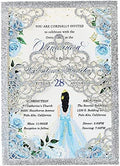 Hosmsua 50PCS Personalized Silver Glitter Quinceanera Invitations Kit 5.1x7.3 Inch Laser Cut Floral Crown Pocket Quinceanera Invitation Cards with Envelopes for Birthday Quince Invitation by Hosmsua