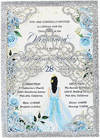 Hosmsua 50PCS Personalized Silver Glitter Quinceanera Invitations Kit 5.1x7.3 Inch Laser Cut Floral Crown Pocket Quinceanera Invitation Cards with Envelopes for Birthday Quince Invitation by Hosmsua