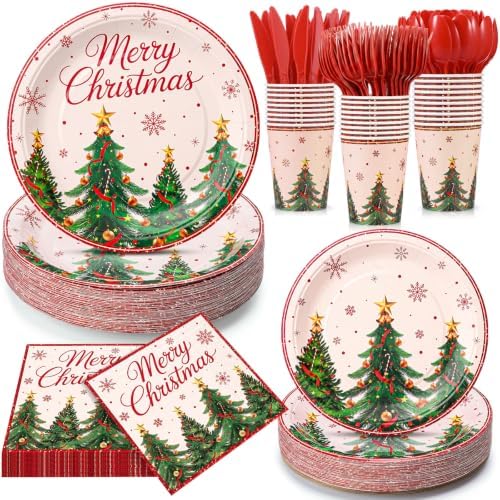 Honeydak 210 Pcs Christmas Plates and Napkins Party Supplies by Honeydak