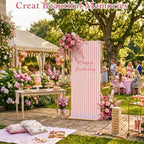 Striped Happy Birthday Sign Stand with Linen Ribbon, Pink - Image 2