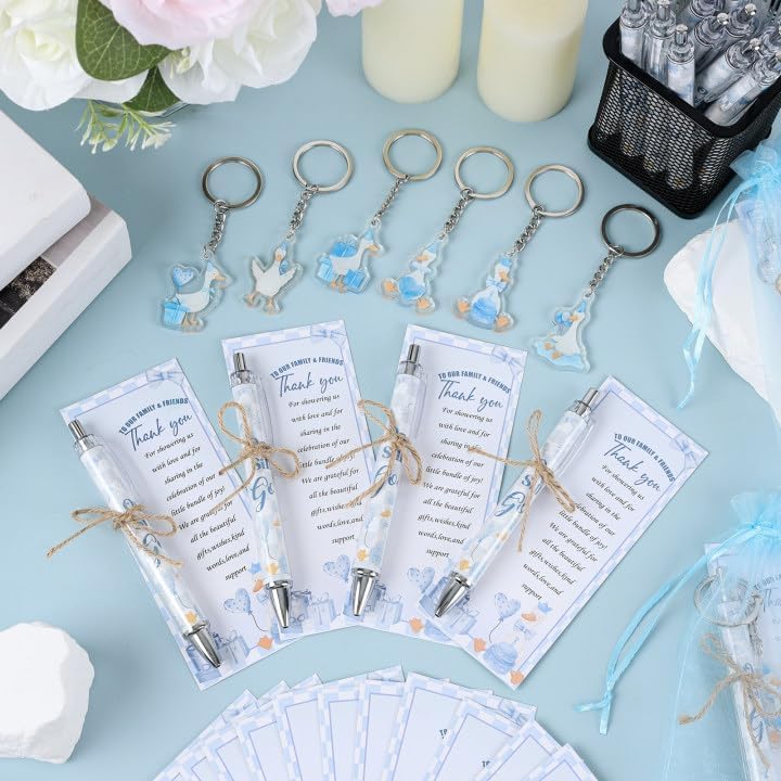 145 Pieces Silly Goose Baby Shower Favors for Guest Goose Ballpoint Pens and Keychains Gifts for Boys Girls Bulk Retractable Baby Shower Pens Gender Reveal Thank You Cards Souvenirs Prizes - Image 4