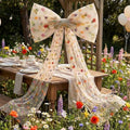 Canlierr Extra Large Embroidery Floral Tulle Bow Decorations 39 x 59 Inch Giant Champagne Organza Bow with Tie and Long Ribbon Tails for Spring Wedding Backdrop Coquette Room Wall Decoration by Canlierr