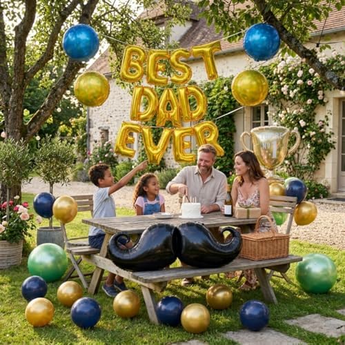 45 PCS Fathers Day Gift for Dad Happy Birthday Foil Balloon Party Decorations Balloons Kit, "Best Dad Ever" Letter Balloons Navy Blue Gold Latex Balloons for Father, Father's Day Party Decor - Image 6